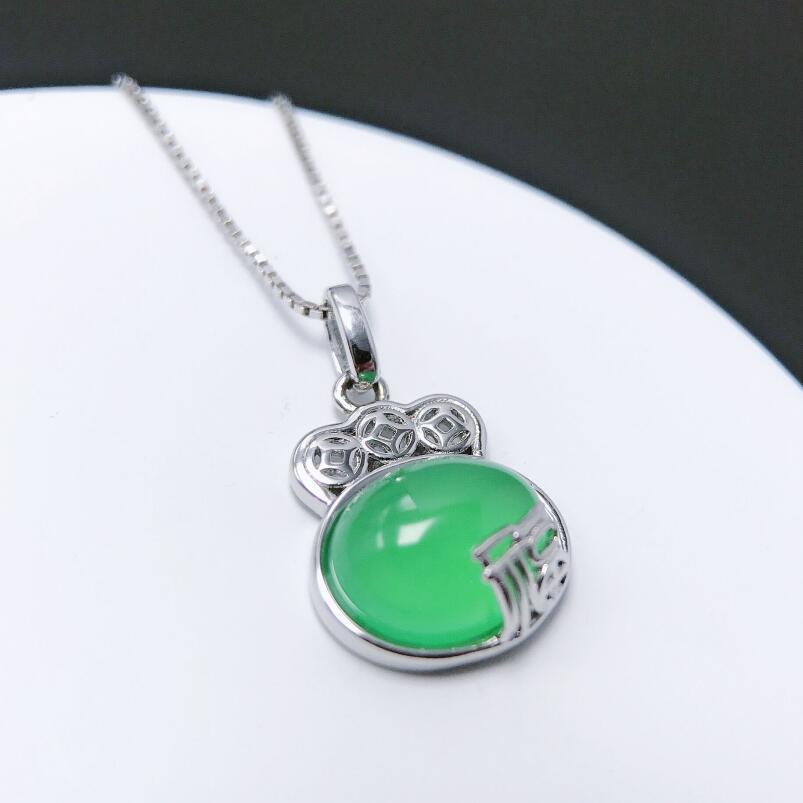 Gold Art Green chalcedony blessing copper coin silver pendant daily wear Mother's Day gift retro necklace