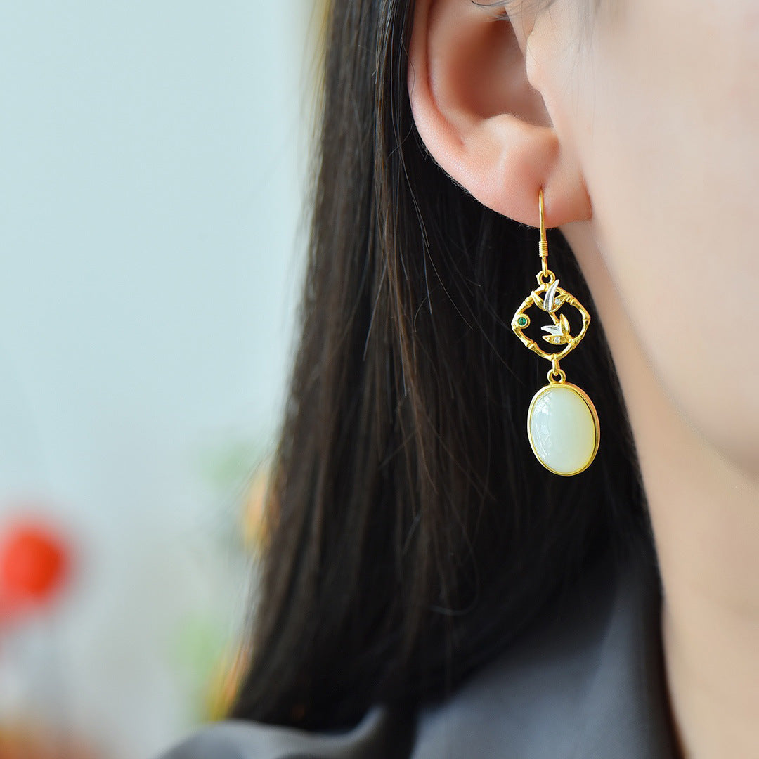 Gold Art Certified Natural Hetian Jade Teardrop Earrings 925 Silver with Red Agate and Filigree Design | Perfect for Daily Wear, Gift Giving and Special Occasions