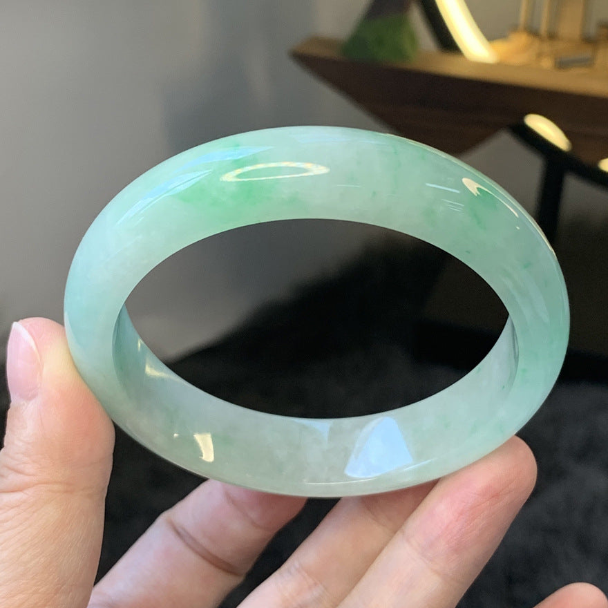 Gold Art With identification certificate | Burmese jade ice smooth floating green bracelet Natural jade fresh green charm | Daily / banquet / gift all-round adaptation to wear "Spring Mountain New Green" on your wrist