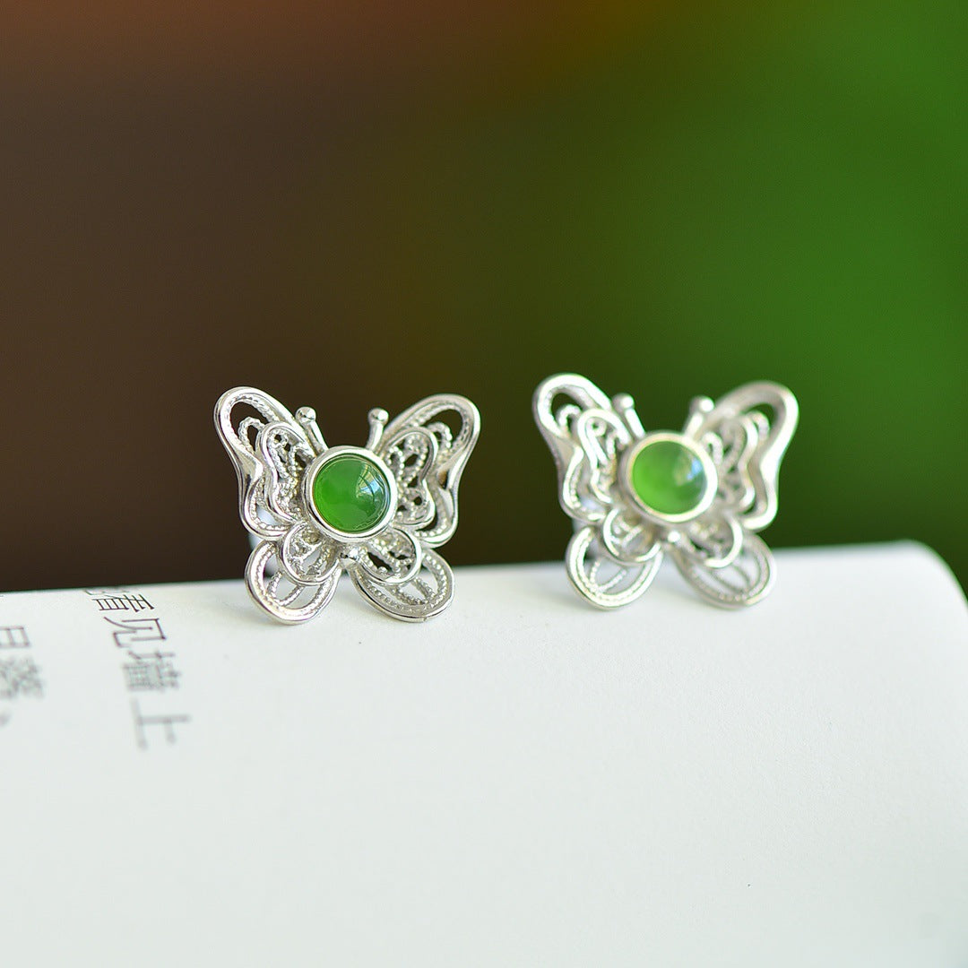 Gold Art Certified natural green jade butterfly stud earrings Gold plated artisan design | Elegant and chic, perfect for everyday wear, gift giving and special occasions