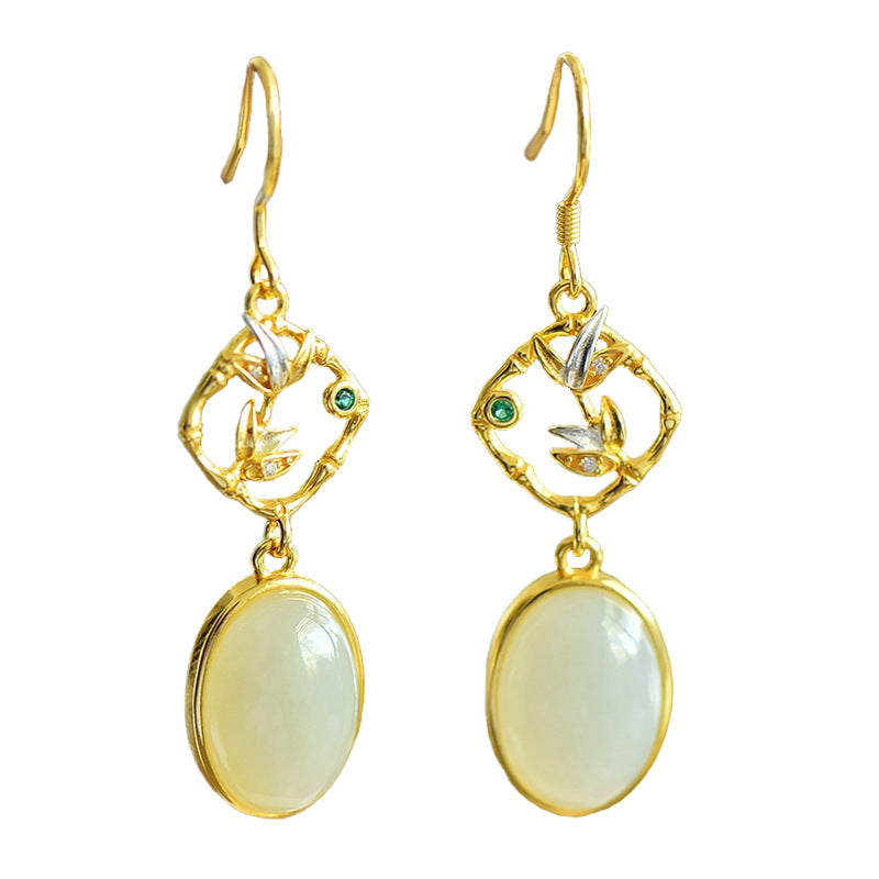 Gold Art Certified Natural Hetian Jade Teardrop Earrings 925 Silver with Red Agate and Filigree Design | Perfect for Daily Wear, Gift Giving and Special Occasions