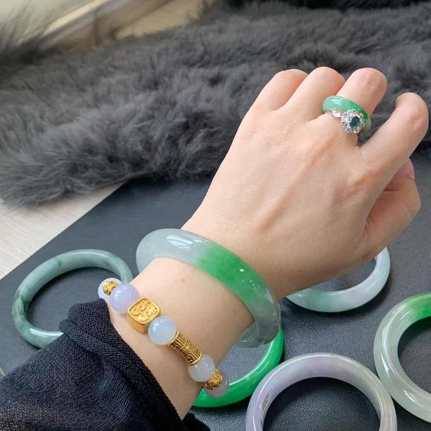 Gold Art With identification certificate | Burmese jade ice smooth floating green bracelet Natural jade fresh green charm | Daily / banquet / gift all-round adaptation to wear "Spring Mountain New Green" on your wrist