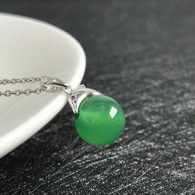 Gold Art Ocean Elf S925 Silver Green Chalcedony Dolphin Pendant Pink Diamond Suitable for Daily Wear/Dating/Gift Jewelry