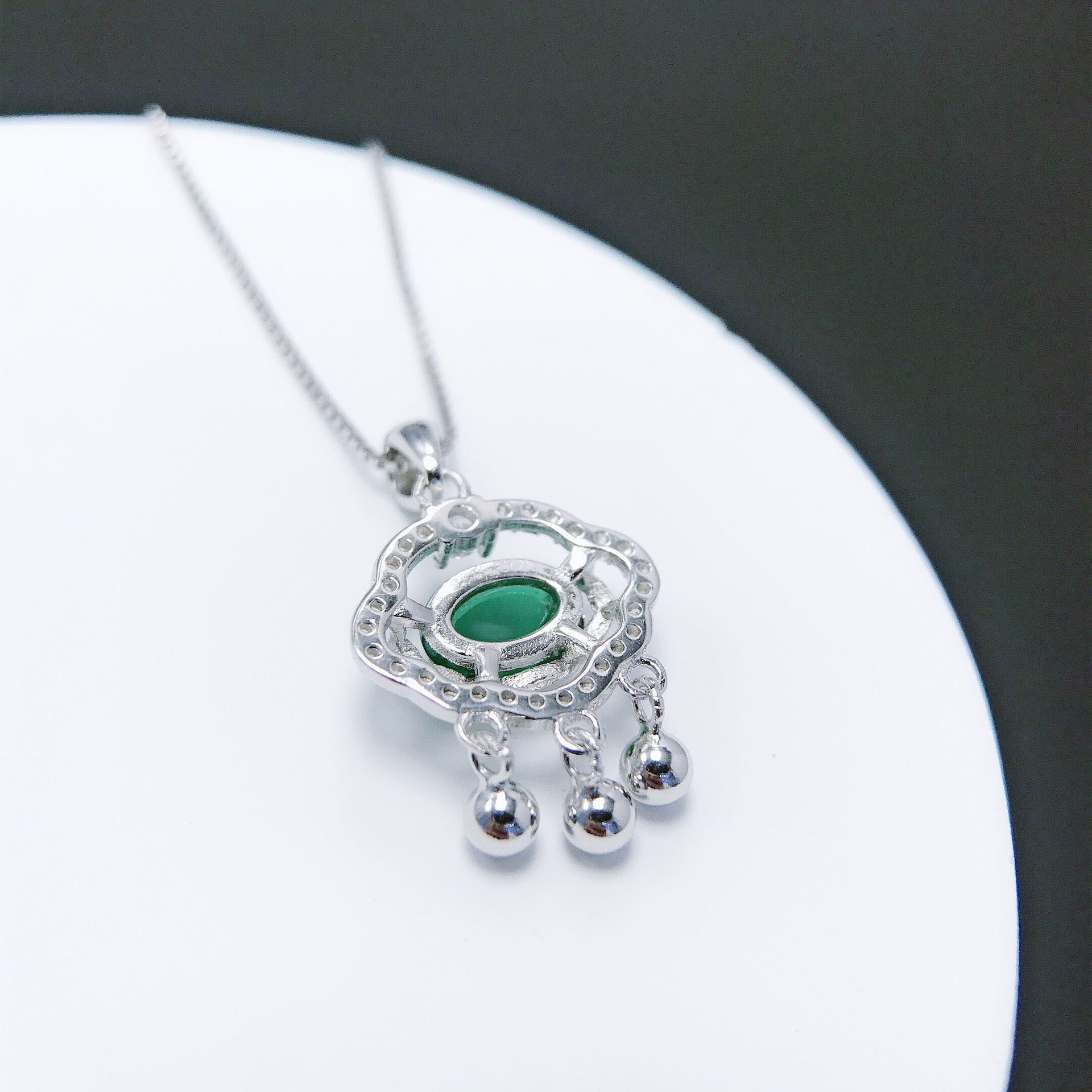 Gold Art  Ice-type green chalcedony Ruyi lock silver diamond tassel pendant | Daily agility and peace as a gift