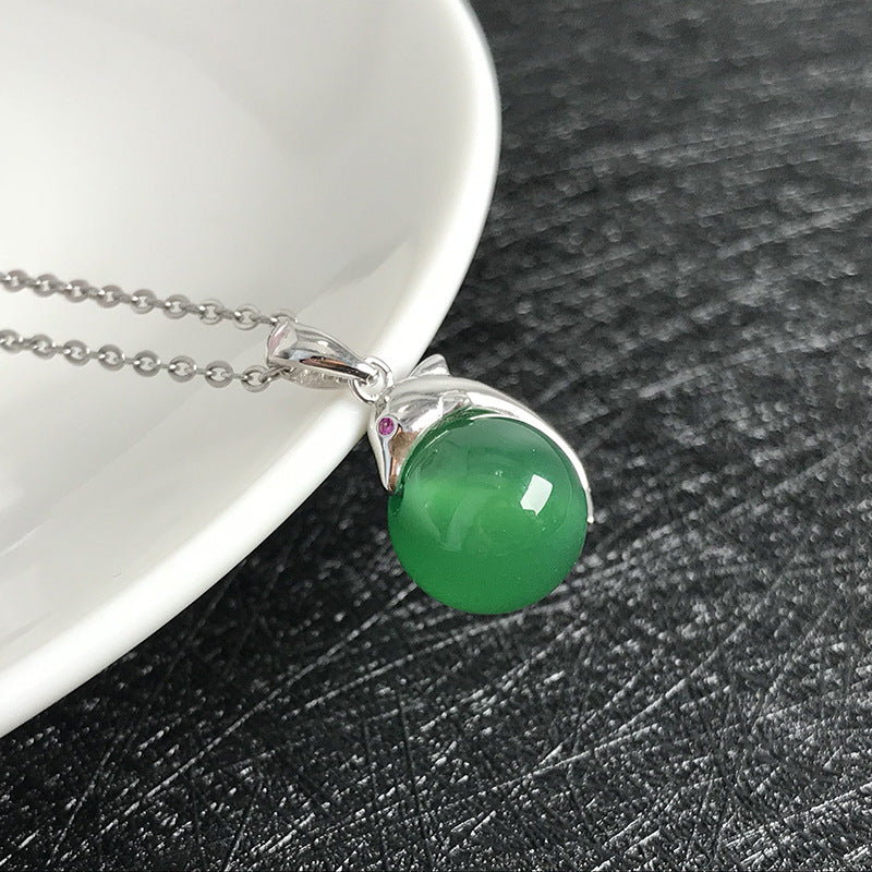 Gold Art Ocean Elf S925 Silver Green Chalcedony Dolphin Pendant Pink Diamond Suitable for Daily Wear/Dating/Gift Jewelry