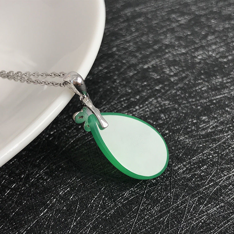 Gold Art Natural green chalcedony water drop pendant silver dragonfly diamond necklace daily wear birthday gift temperament clavicle chain