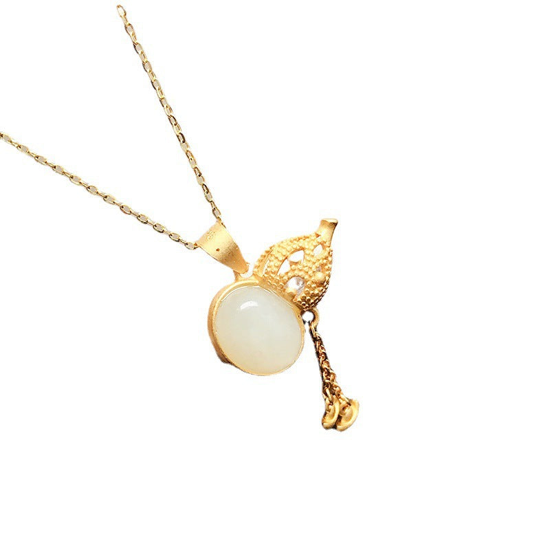 Gold Art Gold Plated Hetian Jade Gourd Pendant Necklace - Elegant Everyday Wear, Perfect Gift