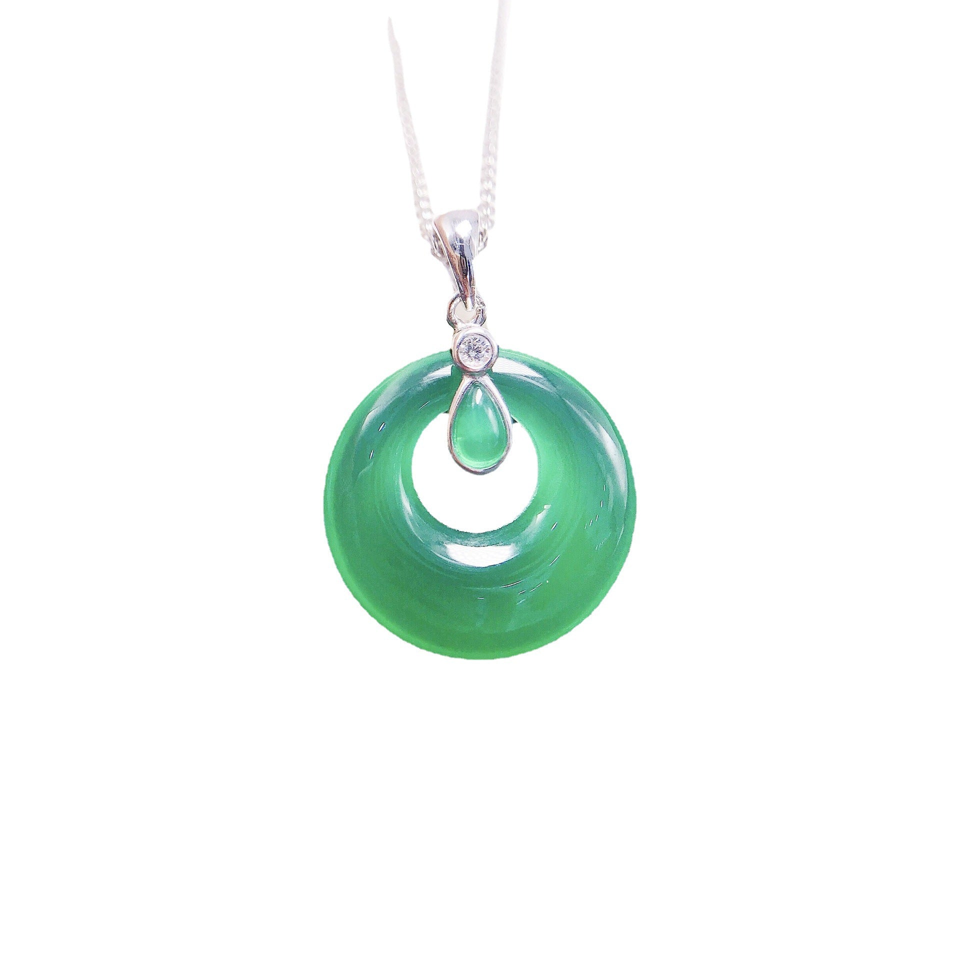 Gold Art Green Chalcedony Peace Buckle Silver Diamond Pendant｜Elegant in daily life, a gift to spread peace