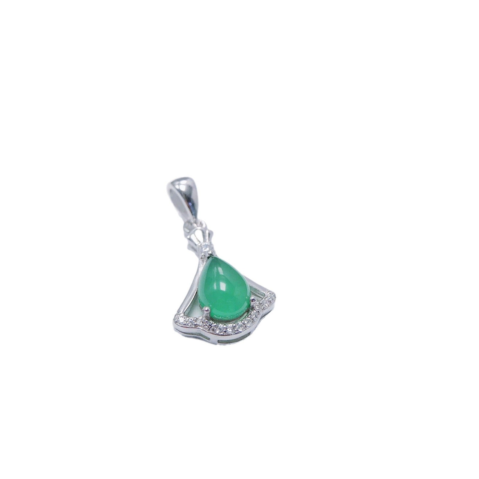 Gold Art Silver diamond-studded icy green chalcedony lucky bag pendant | Give her the spring green spirit and the intention of gathering blessings and wealth