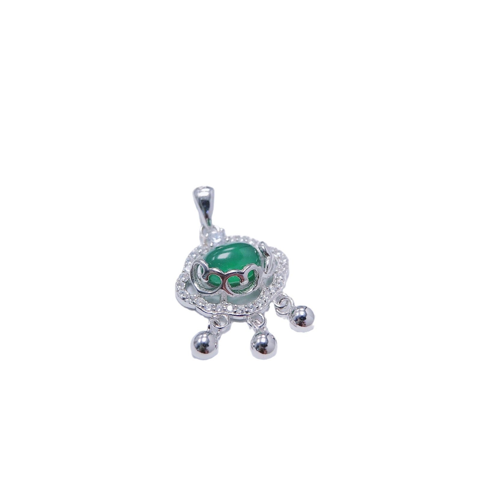 Gold Art  Ice-type green chalcedony Ruyi lock silver diamond tassel pendant | Daily agility and peace as a gift