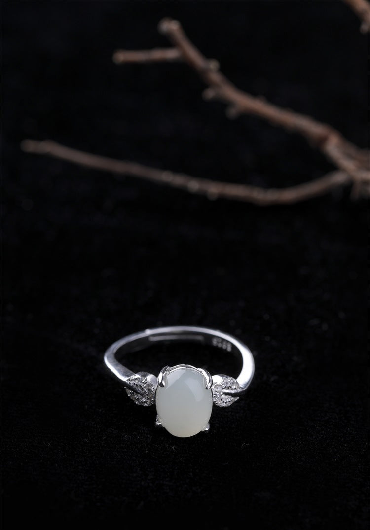 Gold Art With identification certificate｜925 sterling silver and Hetian jade open ring Smart diamond design｜Suitable for daily life / gift giving / commuting Natural jade + silver support to preserve color Elegant and high-end feeling