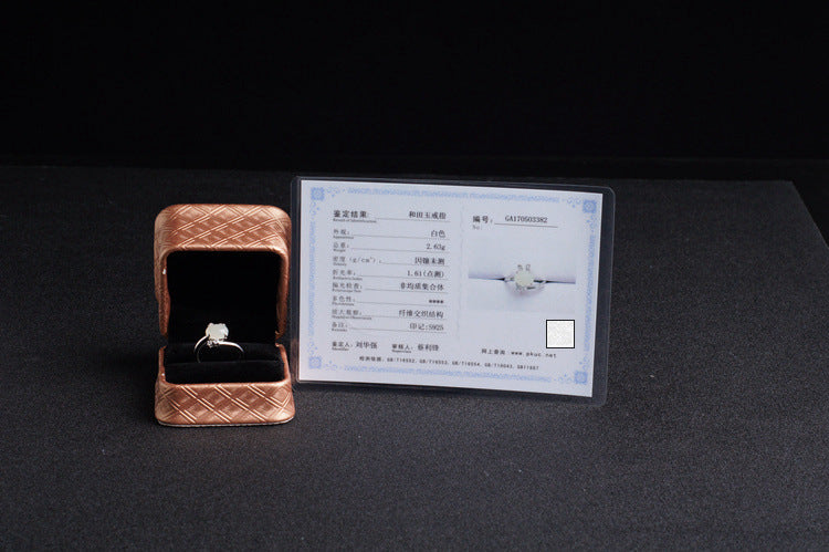 Gold Art With appraisal certificate｜925 sterling silver inlaid with Hetian jade cute rabbit ring  Diamond ear claw design is full of sense｜Daily / Dating / Natural jade + sweet and cute style, girly heart sniper!