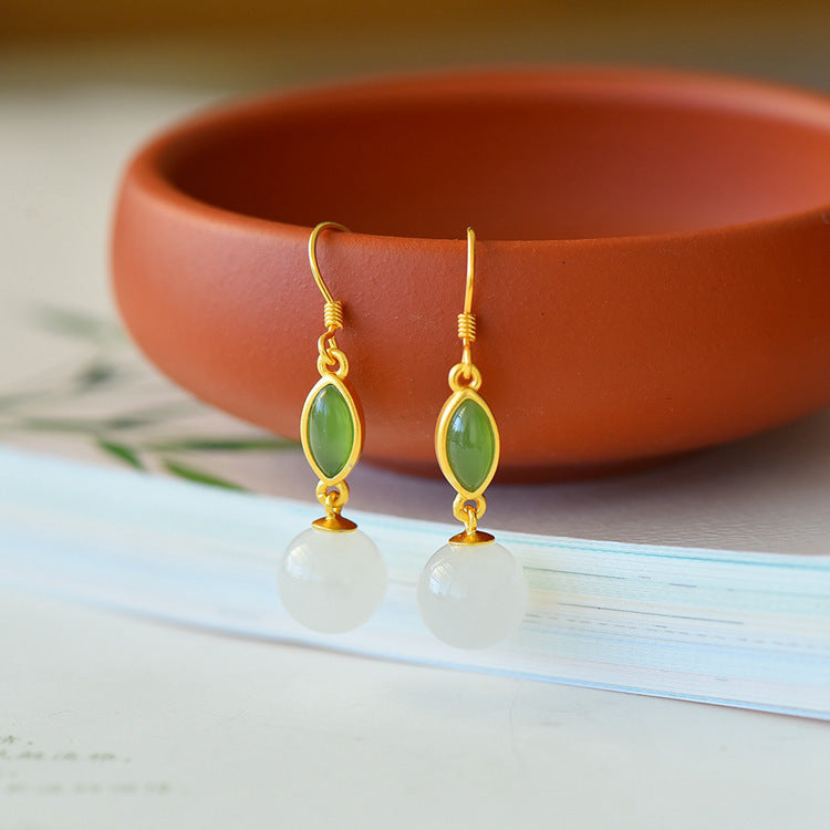 Gold Art Gold plated Nephrite earrings with green and white gemstones - Perfect for everyday wear, special occasions and gifts