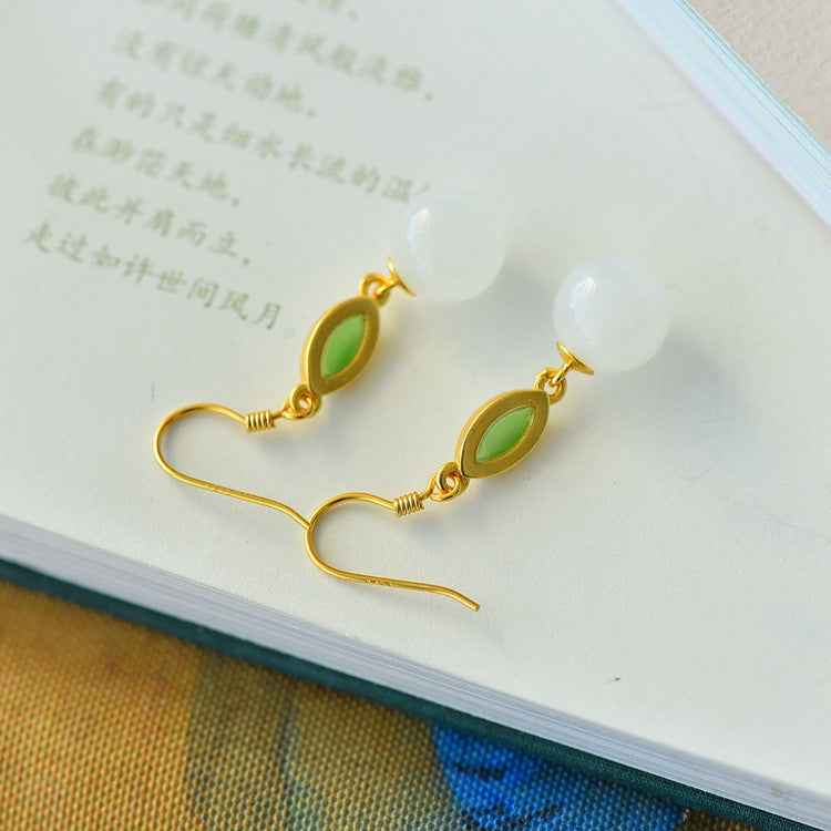 Gold Art Gold plated Nephrite earrings with green and white gemstones - Perfect for everyday wear, special occasions and gifts