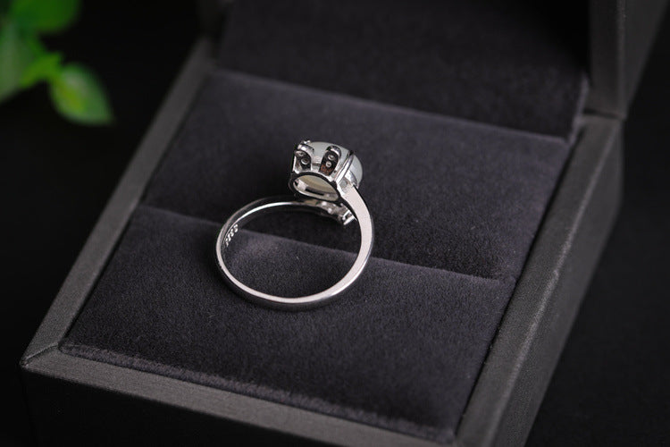 Gold Art With appraisal certificate｜925 sterling silver inlaid with Hetian jade cute rabbit ring  Diamond ear claw design is full of sense｜Daily / Dating / Natural jade + sweet and cute style, girly heart sniper!