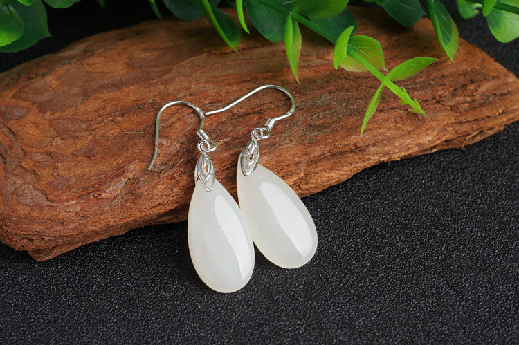Gold Art Exquisite certified sterling silver and Hetian jade teardrop earrings - perfect for everyday wear and gift giving