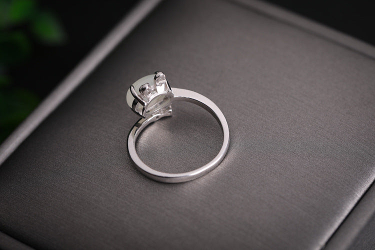 Gold Art With appraisal certificate｜925 sterling silver inlaid with Hetian jade cute rabbit ring  Diamond ear claw design is full of sense｜Daily / Dating / Natural jade + sweet and cute style, girly heart sniper!