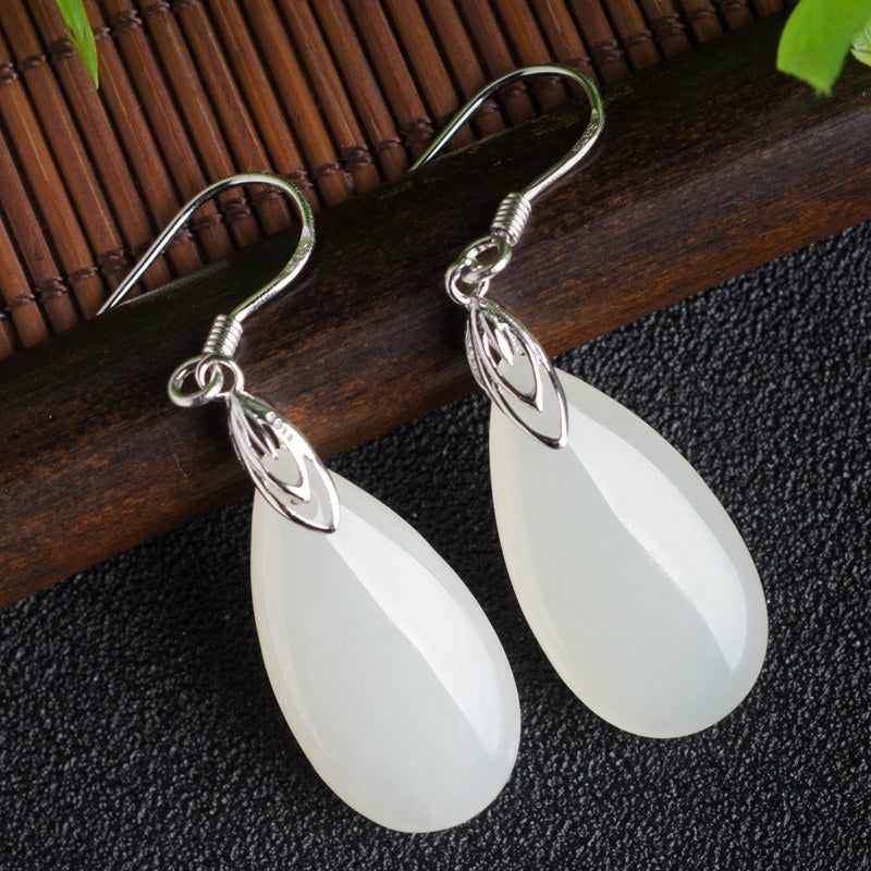 Gold Art Exquisite certified sterling silver and Hetian jade teardrop earrings - perfect for everyday wear and gift giving