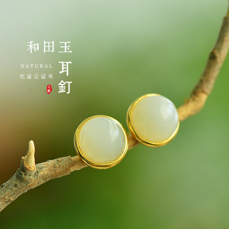 Gold Art Dainty Gold-Plated Hetian Jade Earrings – Certified Design for Daily Style & Gift Giving