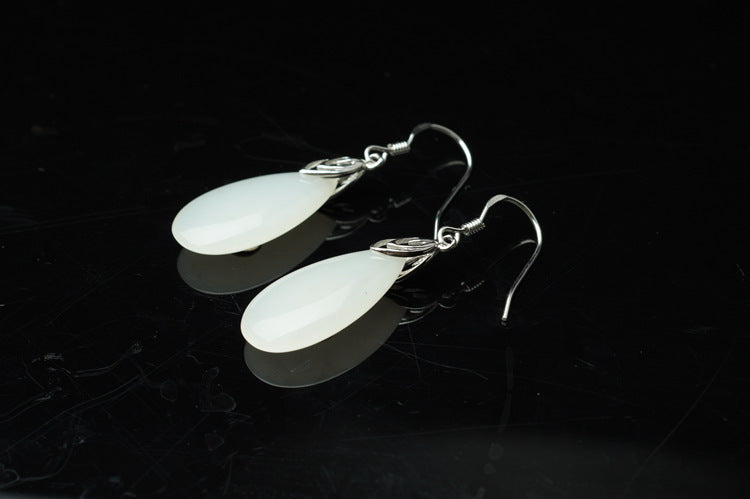 Gold Art Exquisite certified sterling silver and Hetian jade teardrop earrings - perfect for everyday wear and gift giving