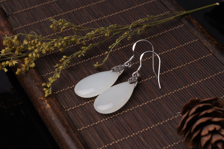 Gold Art Exquisite certified sterling silver and Hetian jade teardrop earrings - perfect for everyday wear and gift giving