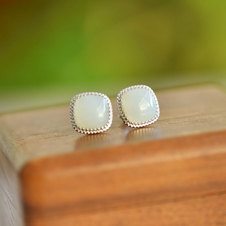 Gold Art Natural Hetian Jade Gold Plated Square Stud Earrings - Perfect for Everyday Wear and Special Occasions