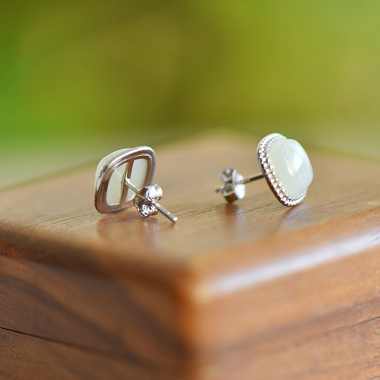 Gold Art Natural Hetian Jade Gold Plated Square Stud Earrings - Perfect for Everyday Wear and Special Occasions