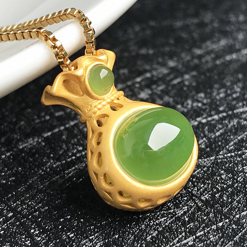 Gold Art Gold-plated Jade Money Bag Pendant Necklace - Perfect for Everyday Wear, Celebrations and Gifts