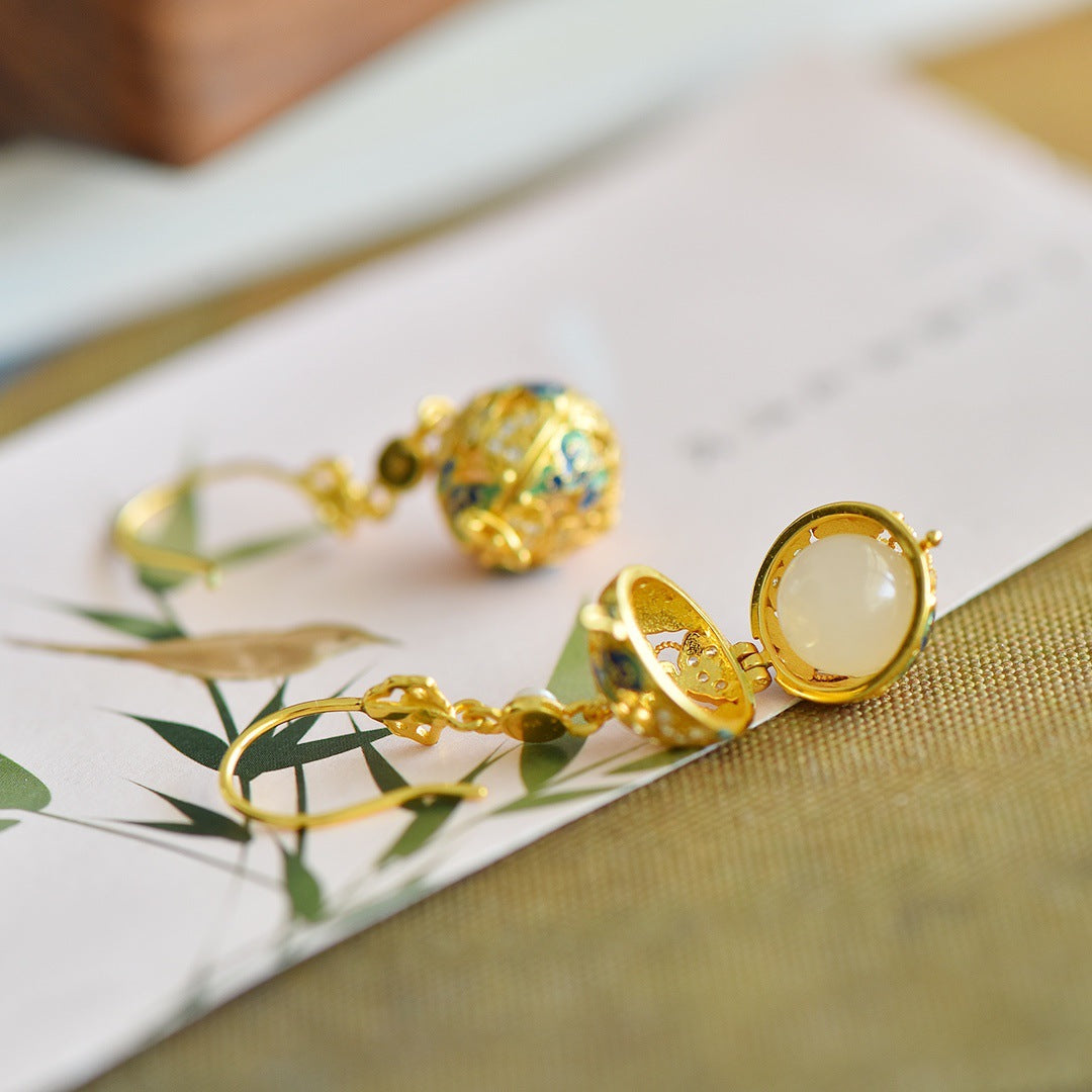 Gold Art Gold Plated Enamel Ball Earrings - Pearl and Cubic Zirconia Decoration, Perfect for Everyday Wear, Special Occasions and Gifts