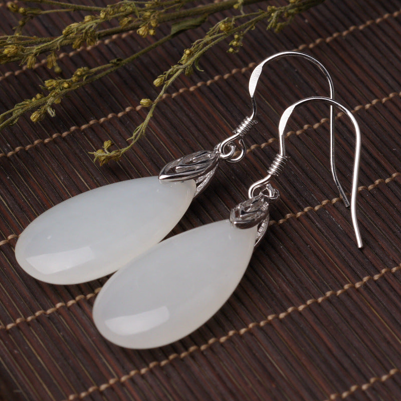 Gold Art Exquisite certified sterling silver and Hetian jade teardrop earrings - perfect for everyday wear and gift giving