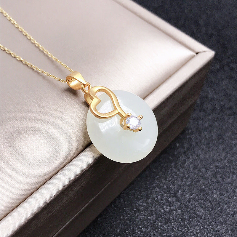 Gold Art Gold-Plated Hetian Jade Pendant Necklace – Heart & CZ Details for Everyday, Celebrations & Gifting