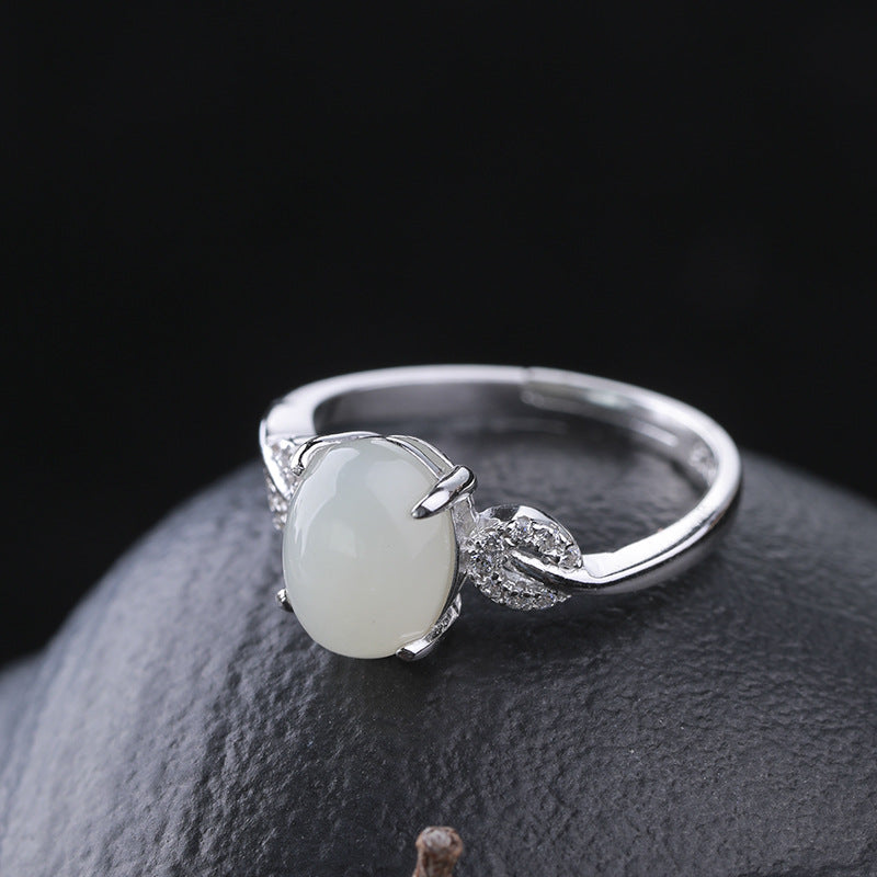 Gold Art With identification certificate｜925 sterling silver and Hetian jade open ring Smart diamond design｜Suitable for daily life / gift giving / commuting Natural jade + silver support to preserve color Elegant and high-end feeling