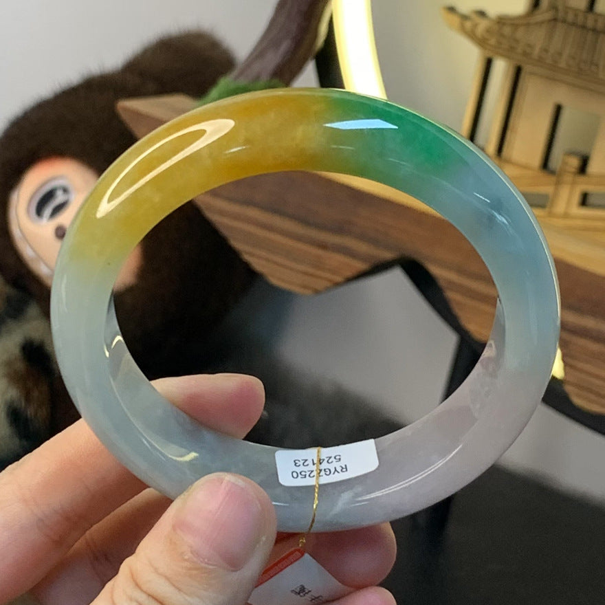 Gold Art With identification certificate | Burmese tri-color jadeite bracelet  Natural jade gradient three colors | Suitable for daily use / banquets / gifts. Wear "Spring Mountain Autumn Sun" on your wrist