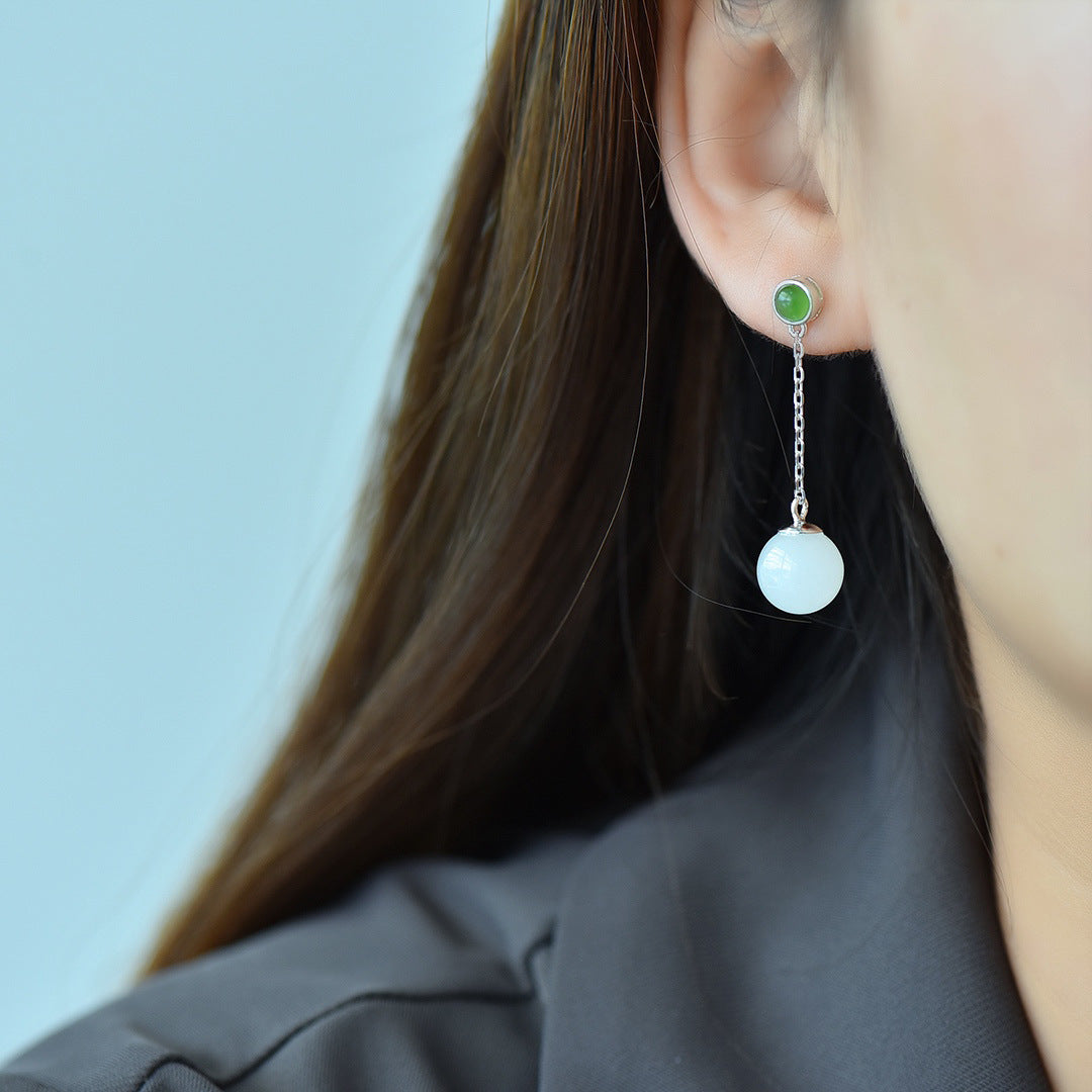 Gold Art Certified Hetian Jade Drop Earrings in 925 Silver – 10mm Beads for Everyday, Events & Gifting