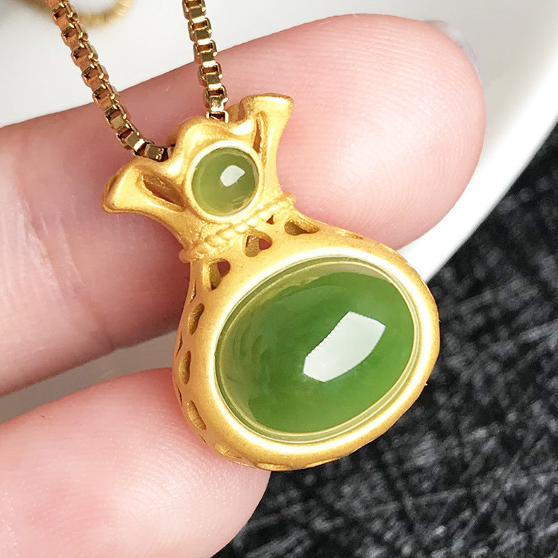 Gold Art Gold-plated Jade Money Bag Pendant Necklace - Perfect for Everyday Wear, Celebrations and Gifts