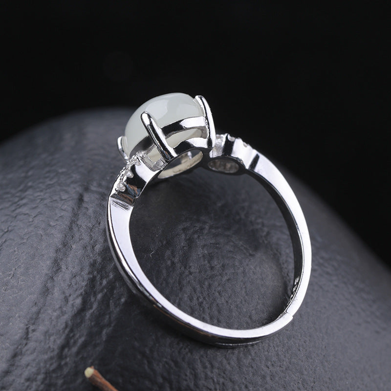 Gold Art With identification certificate｜925 sterling silver and Hetian jade open ring Smart diamond design｜Suitable for daily life / gift giving / commuting Natural jade + silver support to preserve color Elegant and high-end feeling