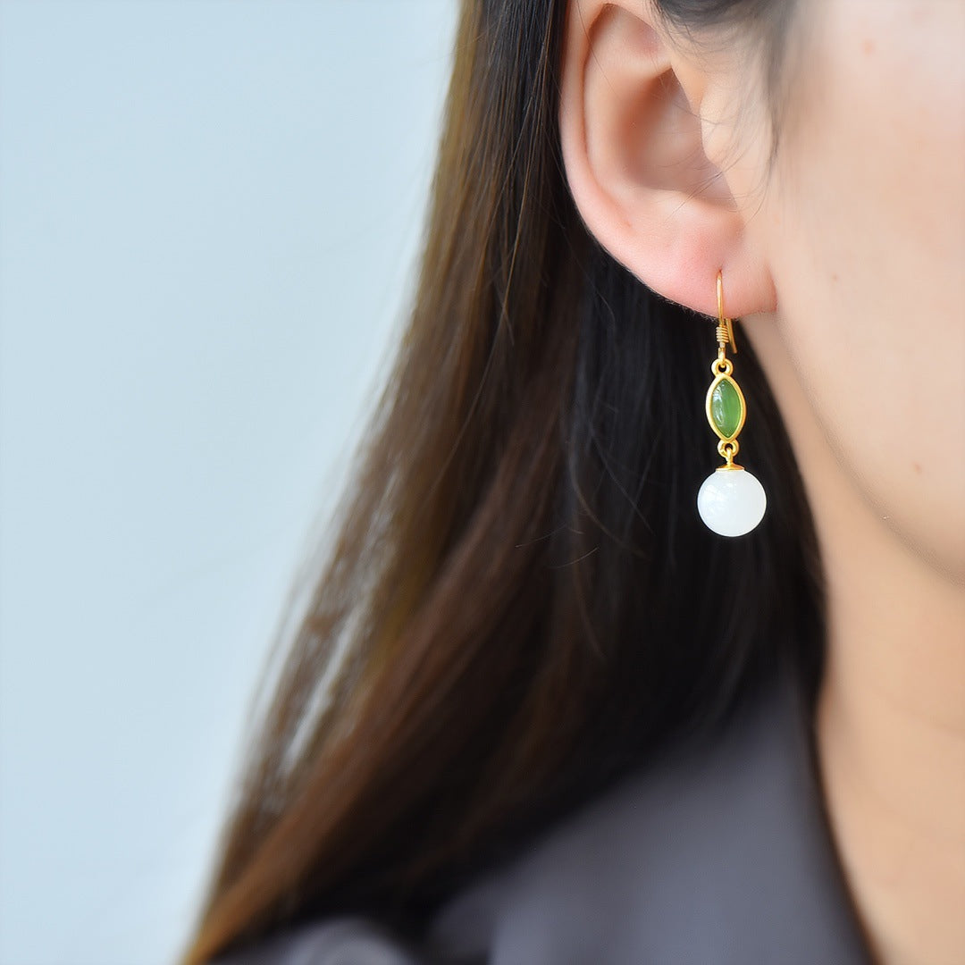 Gold Art Gold plated Nephrite earrings with green and white gemstones - Perfect for everyday wear, special occasions and gifts