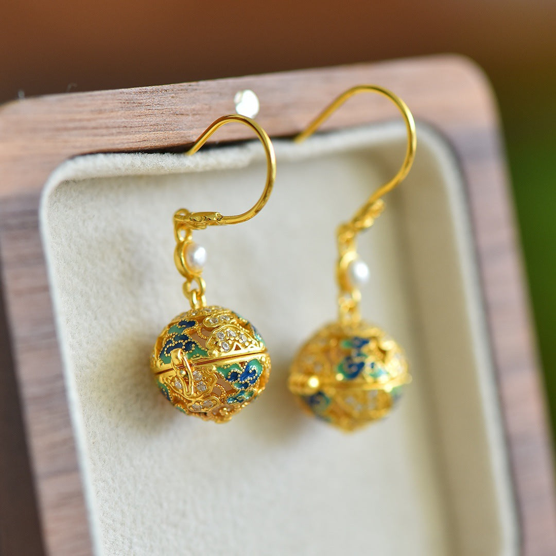 Gold Art Gold Plated Enamel Ball Earrings - Pearl and Cubic Zirconia Decoration, Perfect for Everyday Wear, Special Occasions and Gifts