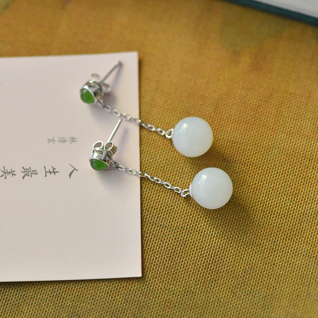 Gold Art Certified Hetian Jade Drop Earrings in 925 Silver – 10mm Beads for Everyday, Events & Gifting