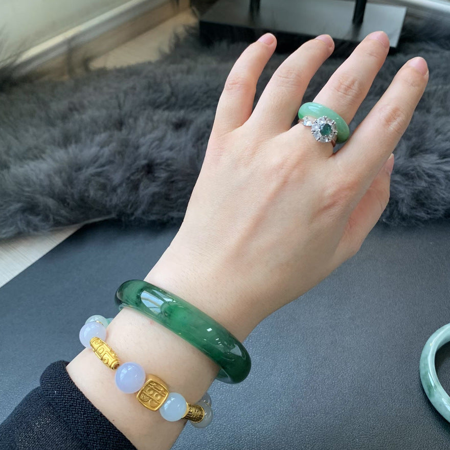 Gold Art With identification certificate | Burmese jade ice green bracelet  Natural jade landscape green rhyme | Daily / banquet / gift all-round adaptation to wear "Emerald Mountain Stream" on your wrist