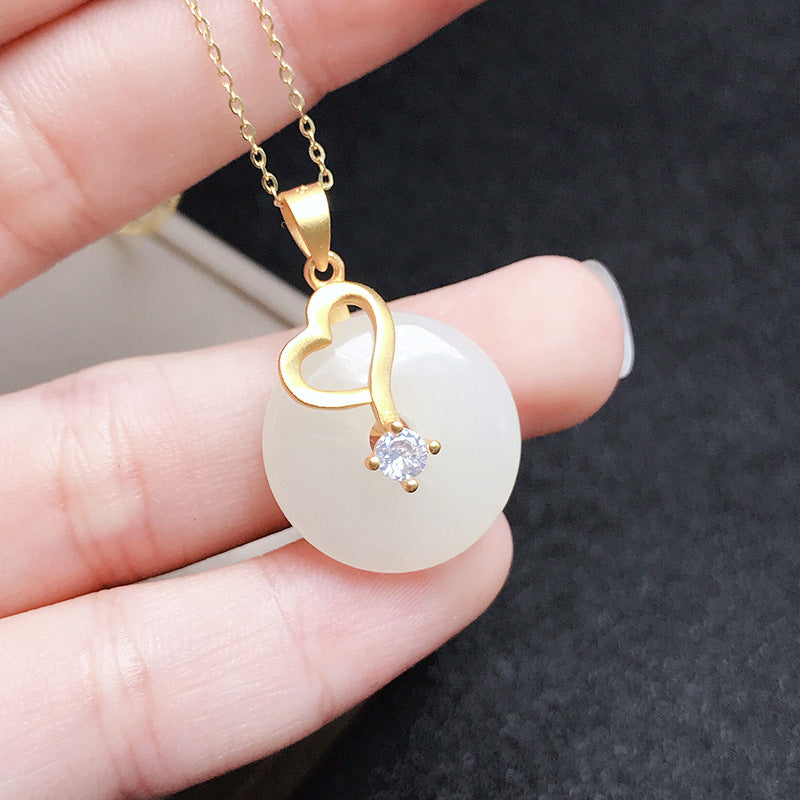 Gold Art Gold-Plated Hetian Jade Pendant Necklace – Heart & CZ Details for Everyday, Celebrations & Gifting