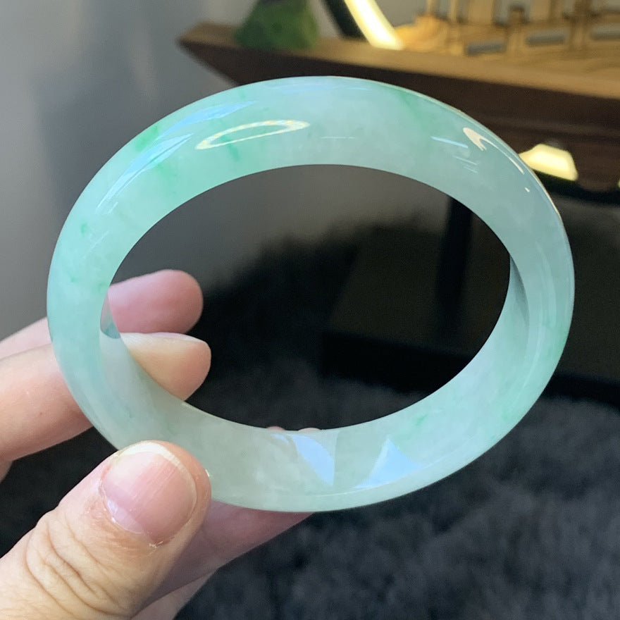 Gold Art With identification certificate | Burmese jade ice smooth floating green bracelet  Natural jade fresh green charm | Daily / banquet / gift all-round adaptation to wear "Spring Mountain New Green" on your wrist