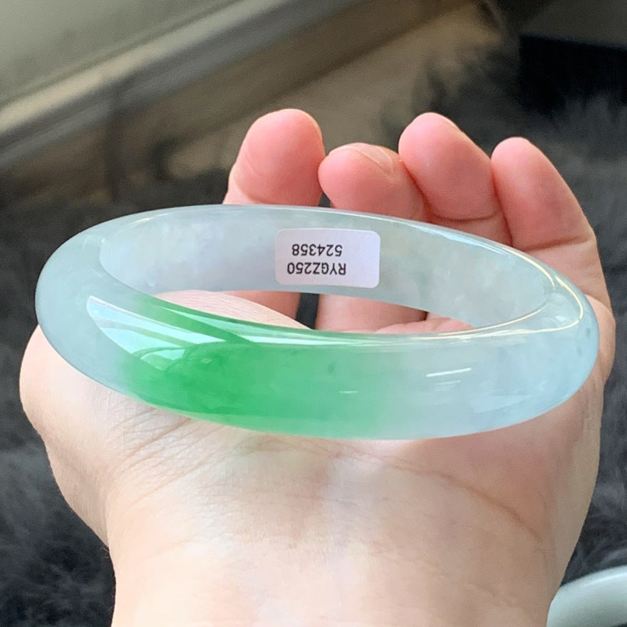Gold Art With identification certificate | Burmese jade ice smooth floating green bracelet  Natural jade fresh green charm | Daily / banquet / gift all-round adaptation to wear "Spring Mountain New Green" on your wrist