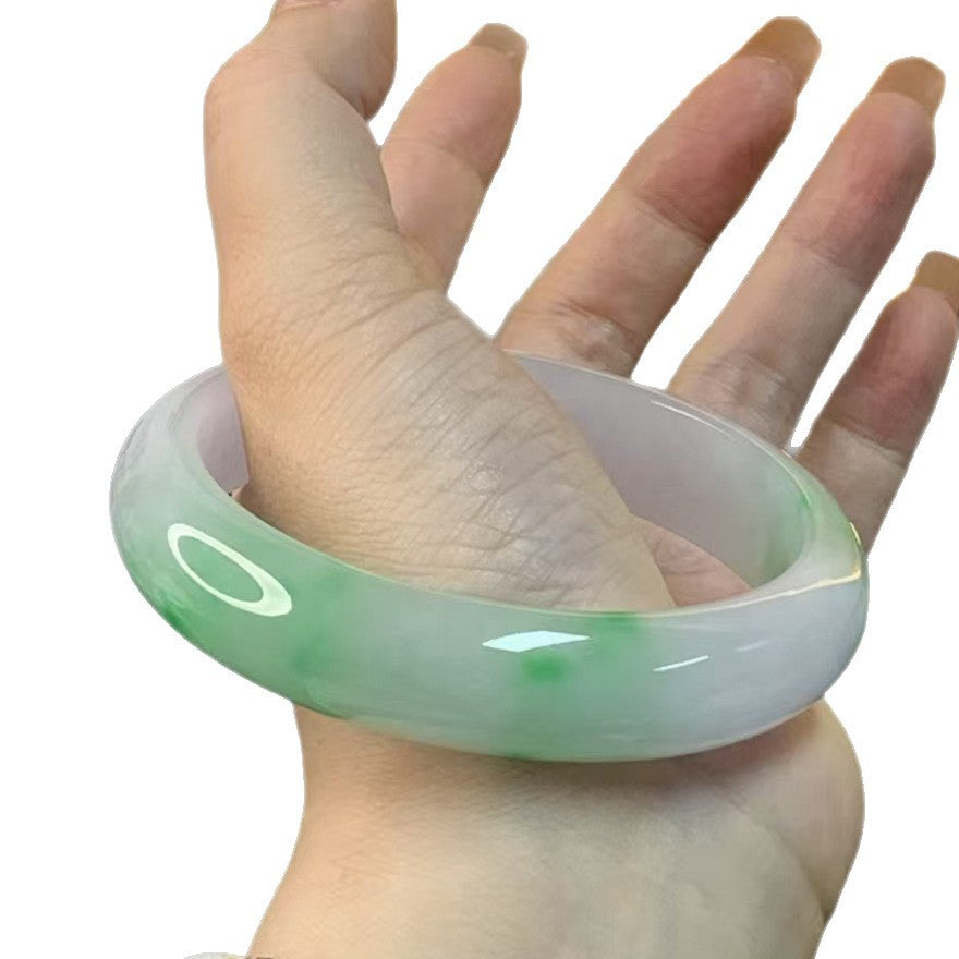Gold Art Certificate of Authenticity Included | Burmese Jadeite Green Jade Bracelet  Ice Flower Relief Design | Perfect for everyday wear, banquets, or gifts. Natural jade for a luxurious feel.