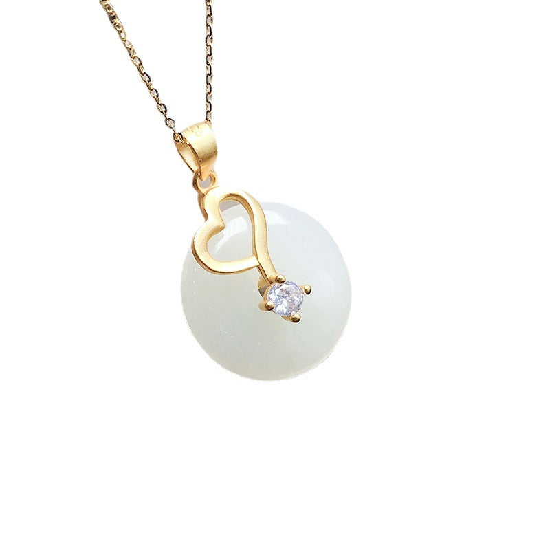 Gold Art Gold-Plated Hetian Jade Pendant Necklace – Heart & CZ Details for Everyday, Celebrations & Gifting