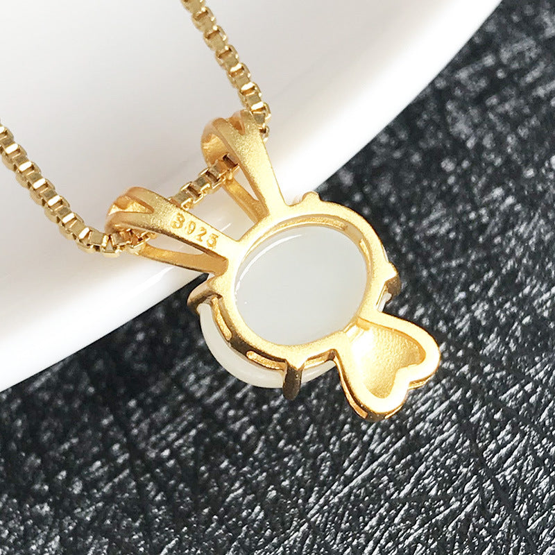 Gold Art Gold-Plated Hetian Jade Bunny Pendant Necklace with Heart Detail – Ideal for Daily Wear & Gifting