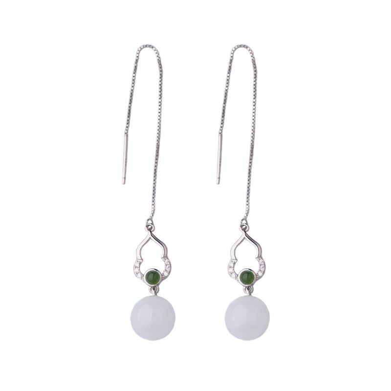 Gold Art Certified natural Hetian jade earrings, 925 silver, inlaid with emeralds and crystals, suitable for daily wear, gift giving and special occasions