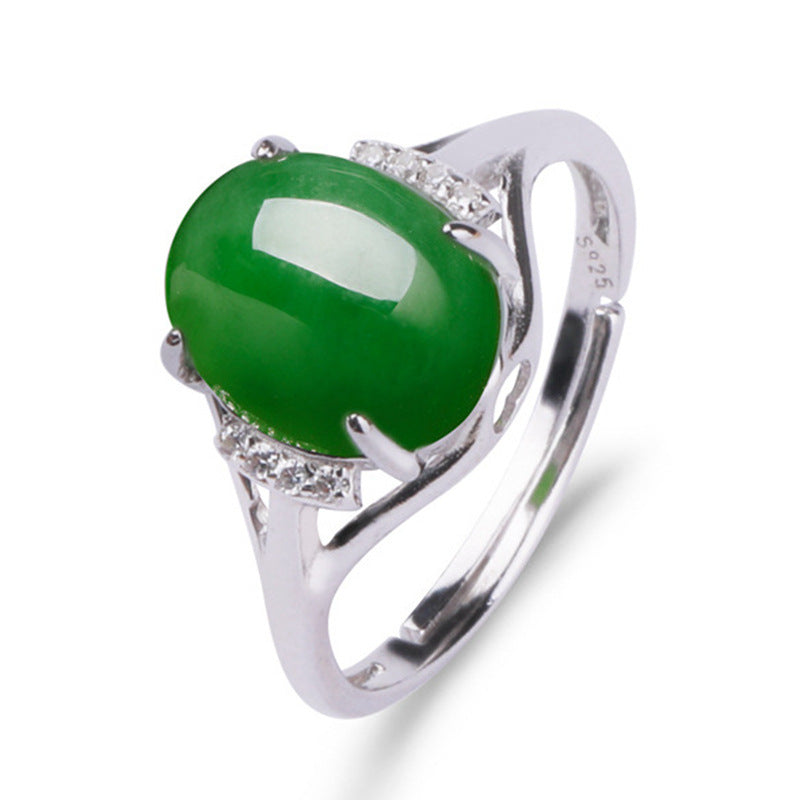 Gold Art  With certificate of appraisal | 925 sterling silver inlaid with Hetian jade jasper ring Oval egg-shaped diamond inlaid hollow design | Suitable for daily life/gifting Natural jade + light luxury texture, wear oriental jade on your fingertips