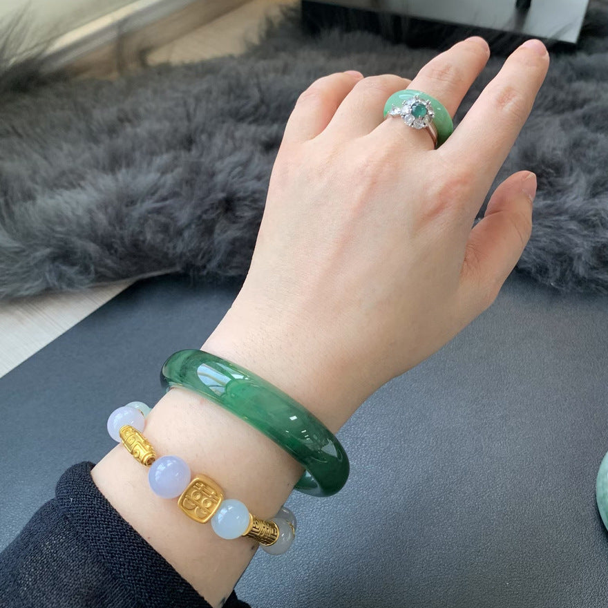 Gold Art With identification certificate | Burmese jade ice green bracelet  Natural jade landscape green rhyme | Daily / banquet / gift all-round adaptation to wear "Emerald Mountain Stream" on your wrist