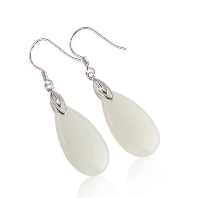 Gold Art Exquisite certified sterling silver and Hetian jade teardrop earrings - perfect for everyday wear and gift giving